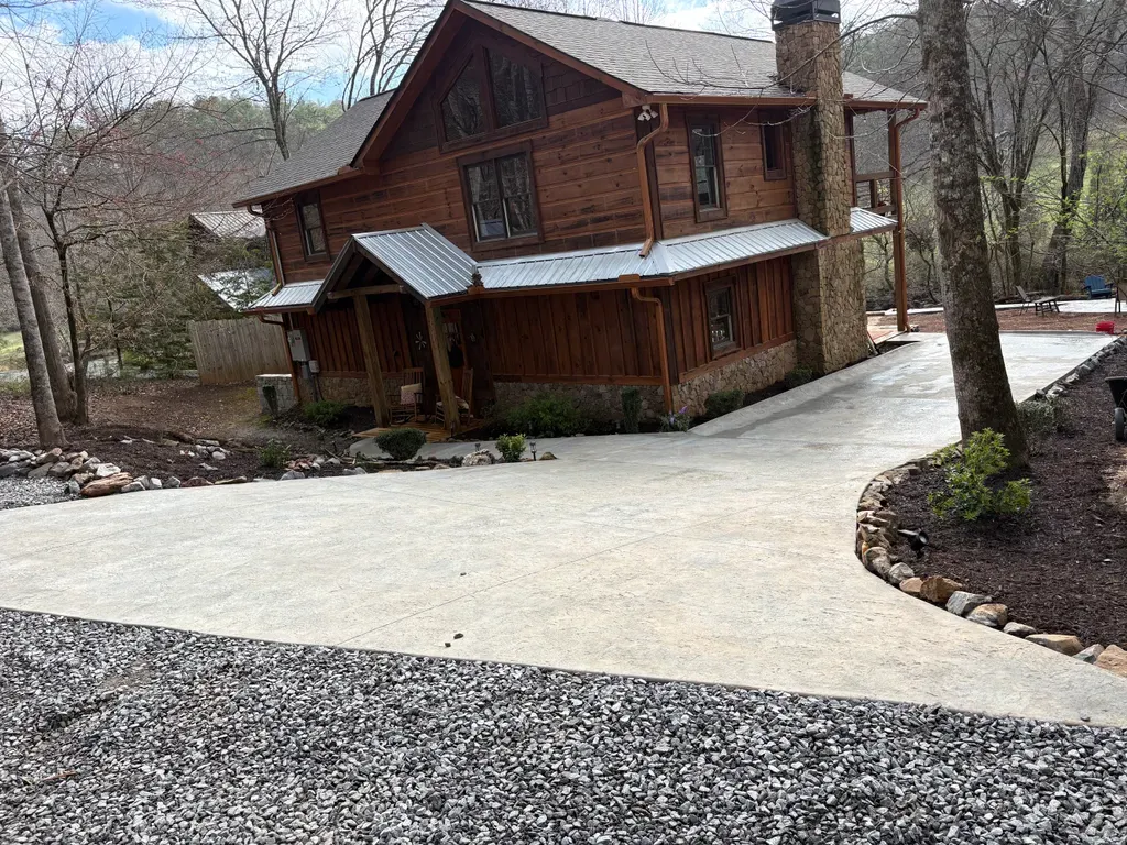 New concrete driveway poured at a cabin